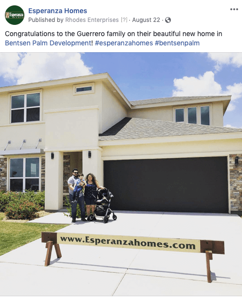 Home Builder Facebook Post Ideas - new homeowners