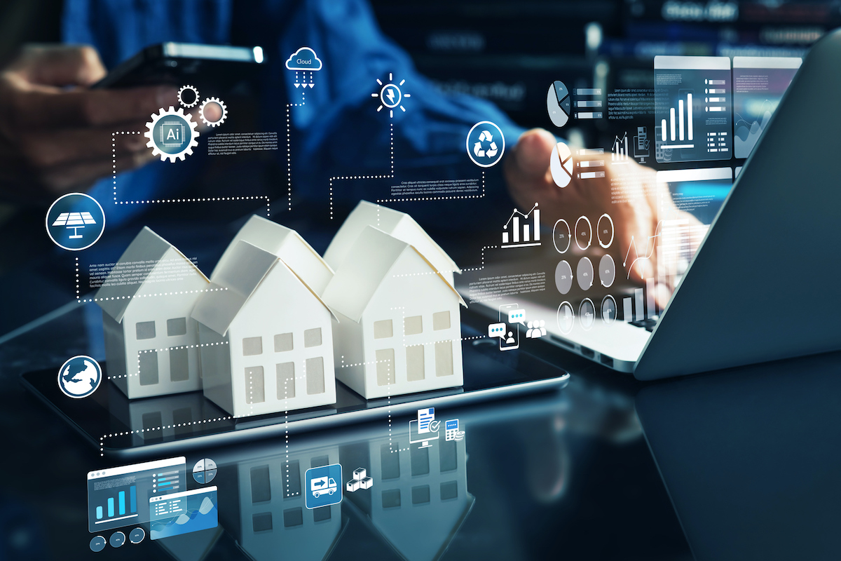 Property or real estate concepts with owner developer using innovation technology management. organization and forecasting kpi performance of business