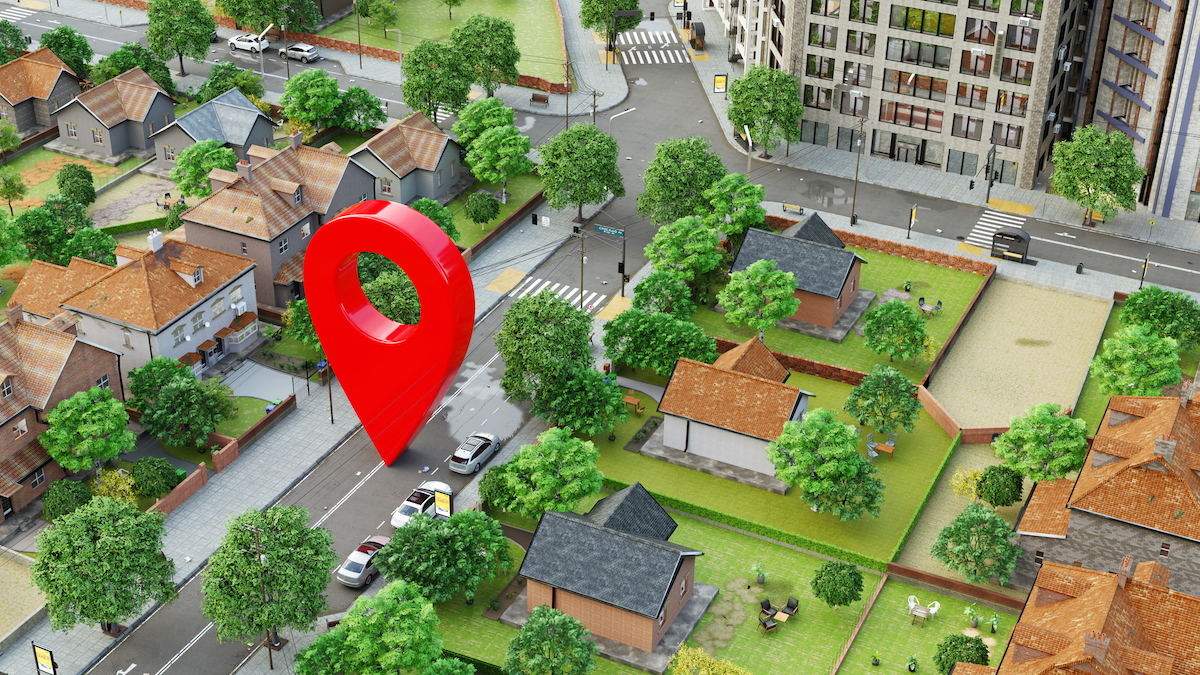Location pin in a neighborhood
